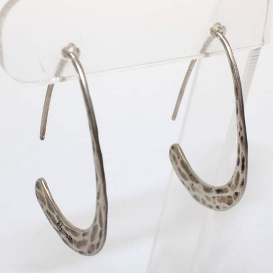 Artisan Signed Sterling Silver Hammered Hoop Earrings - 4.1g image number 2