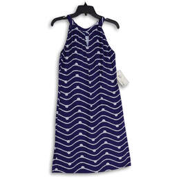 NWT Womens Blue Striped Split Neck Sleeveless Pullover Maxi Dress Size S