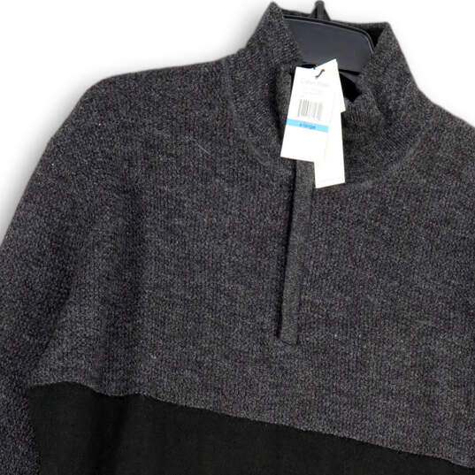 NWT Mens Black Gray Mock Neck Long Sleeve Tight-Knit Pullover Sweater Sz XL image number 3