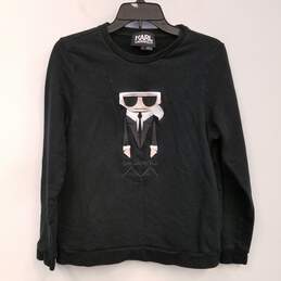 Womens Black Cotton Crew Neck Long Sleeve Pullover Sweatshirt Size M alternative image