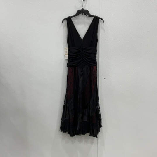 NWT Womens Black Sleeveless Back Zip Lace Ruffle Fit & Flare Dress Size 12 image number 2