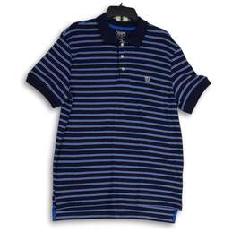 Chaps Mens Blue Striped Stretch Hi-Low Hem Short Sleeve Polo Shirt Size Medium