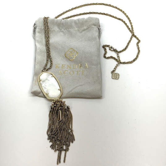 Designer Kendra Scott Gold Tone Mother Of Pearl Pendant Necklace w/ Dust Bag image number 3