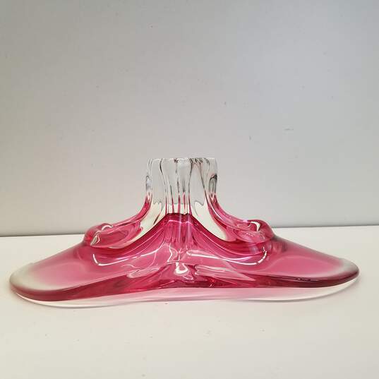 Art Glass Hand Crafted Table Top Centerpiece Pink Art Vase image number 3