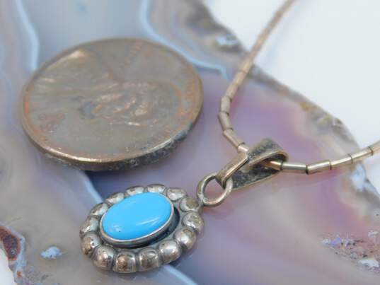 Artisan 925 Southwestern Faux Turquoise Cabochon Dotted Pendant Liquid Silver Necklace & Faux Stone Inlay Drop Earrings 7.2g image number 4