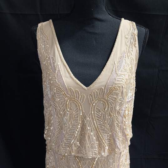 Women's Adrianna Papell Champagne Beaded Blouson Mermaid Gown Size 10M NWT image number 6