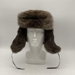 Mens Brown Fur Lined Front Brim Tie Classic Winter Trapper Hat Size 10