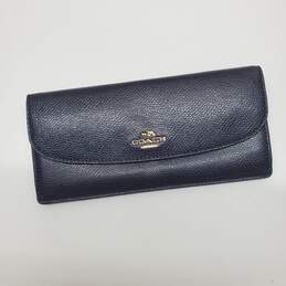 Coach Pebbled Leather Envelope Wallet in Navy Blue 7.5x3.5"