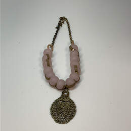 Designer Lucky Brand Gold-Tone Bubble Pink Stone Beaded Pendant Necklace