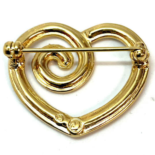 Designer Swarovski Gold-Tone Clear Rhinestone Swirl Heart Brooch Pin image number 3