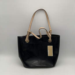 NWT Womens Black Leather Pockets Adjustable Strap Double Handle Tote Bag alternative image