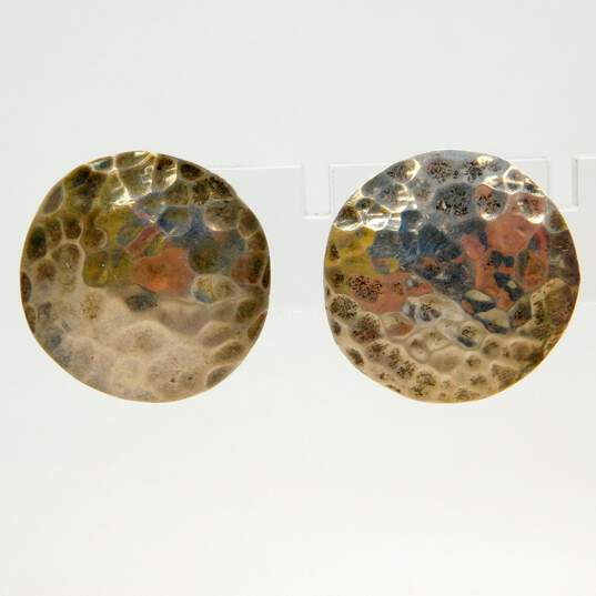 Taxco Mexico 925 Modernist Hammered Circle Post Earrings & Interlocking Bands Ring 12.3g image number 2