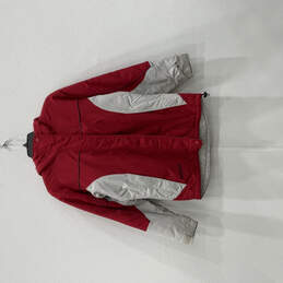 Womens Red White Long Sleeve Hooded Full-Zip Windbreaker Jacket Size Small
