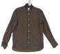 Men Brown Long Sleeve Collarless Button Up Pocket Dress Shirt Size Medium image number 1