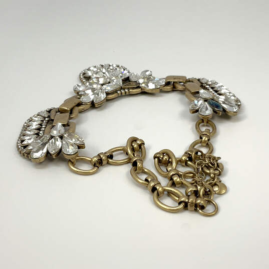 Designer J. Crew Gold-Tone Link Chain Leaf Cut Stone Statement Necklace image number 3