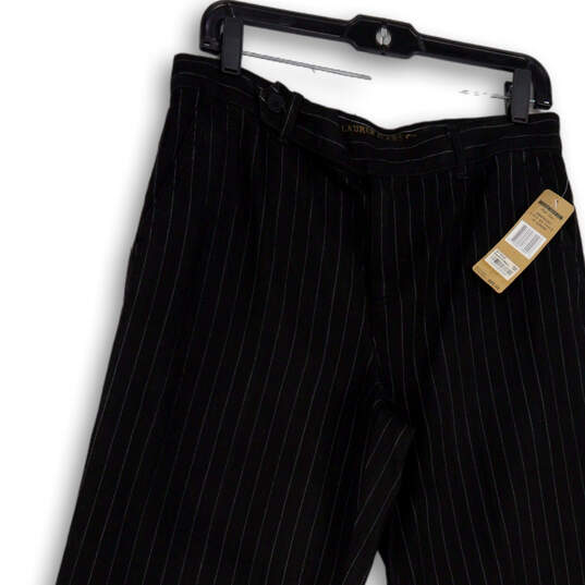 NWT Womens Black White Pinstripe Pockets Straight Leg Trouser Pants Size 10 image number 3