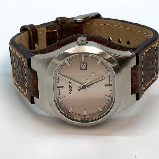 Designer Fossil Sliver-Tone Brown Adjustable Strap Analog Wristwatch image number 3