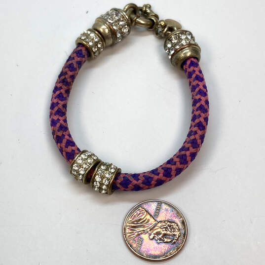 Designer J. Crew Gold-Tone Rhinestone Pink Purple Woven Charm Bracelet image number 2
