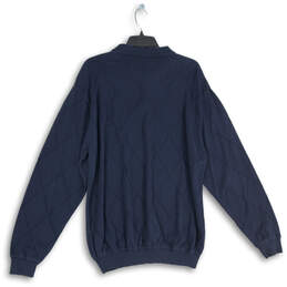 Mens Navy Blue Argyle Print Long Sleeve Spread Collar Polo Shirt Size Large alternative image