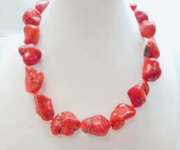 Artisan 925 Dyed Red Howlite Beaded Chunky Necklace & Unique Modernist Drop Post Earrings 123g alternative image