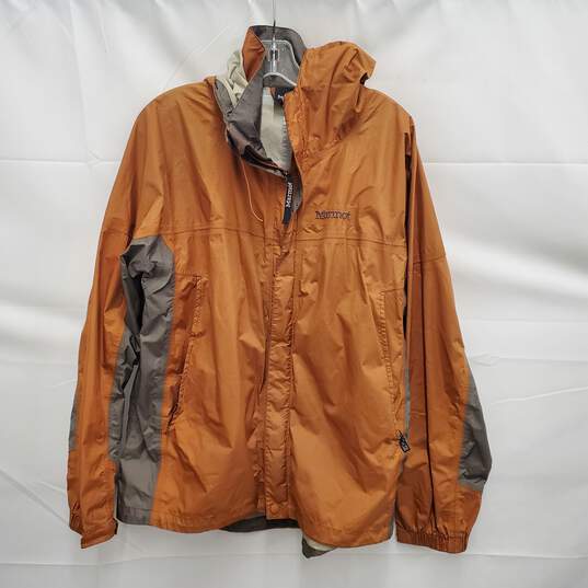 Marmot MN's Soft Shell100% Nylon Orange & Gray Hooded Windbreaker Size L image number 1