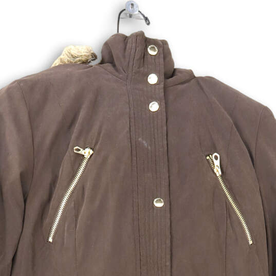 Womens Brown Long Sleeve Hooded Full-Zip Parka Jacket Size Medium image number 3