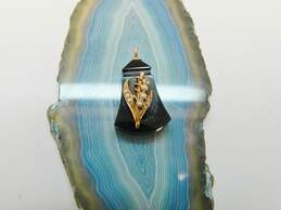 Antique 13K Yellow Gold Onyx Seed Pearl Charm Pendant 2.5g