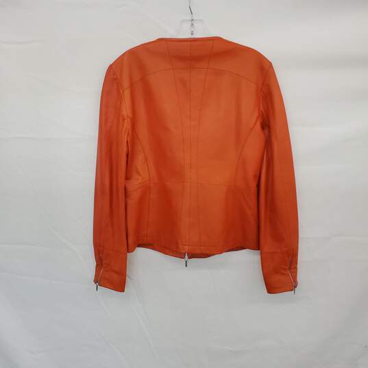 Jill Sander Orange Leather Lined Full Zip Jacket WM Size 38 image number 2
