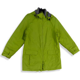 Womens Green Long Sleeve Flap Pocket Hooded Full-Zip Jacket Size M 10-12