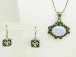 Artisan 925 Blue Lace Agate Pendant Necklace & Angel Earrings 24.9g alternative image
