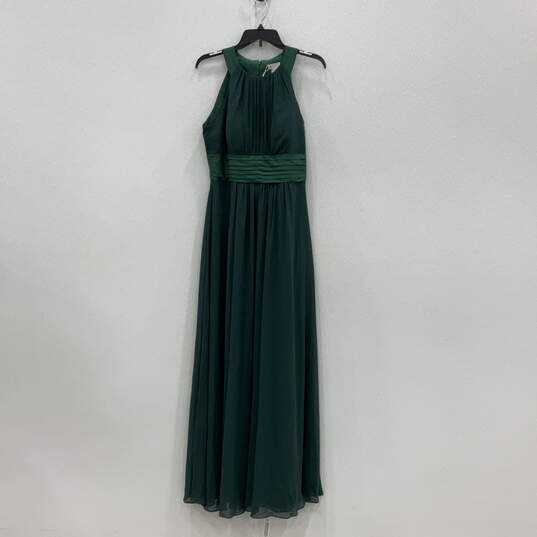 NWT Womens Green Sleeveless Halter Neck Pleated Fit And Flare Dress Size 12 image number 1