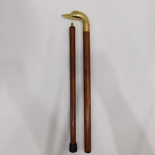 Vintage Style Brass Duck Head Handle Wood Cane Walking Stick image number 4