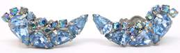 VNTG Blue & Clear Rhinestone Clip-On Earrings Necklace & Brooch 41.5g alternative image