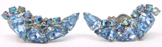 VNTG Blue & Clear Rhinestone Clip-On Earrings Necklace & Brooch 41.5g image number 2