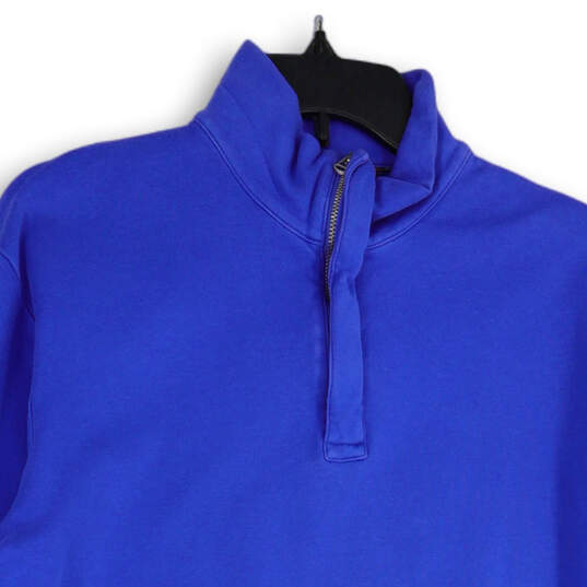 Womens Blue Long Sleeve 1/4 Zip Pockets Pullover Sweatshirt Size Medium image number 3