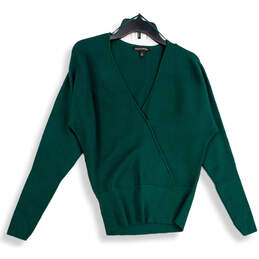 Womens Green Tight-Knit Long Sleeve Surplice Neck Wrap Sweater Size M