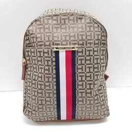 Tommy Hilfiger Jaden Striped Signature Logo Print Canvas Small Backpack Bag