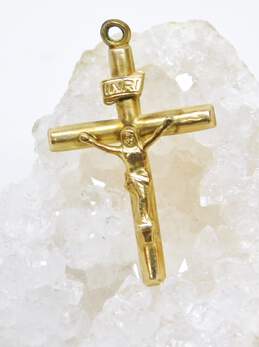 14K Yellow Gold Textured & Crucifix Cross Pendants 1.2g alternative image