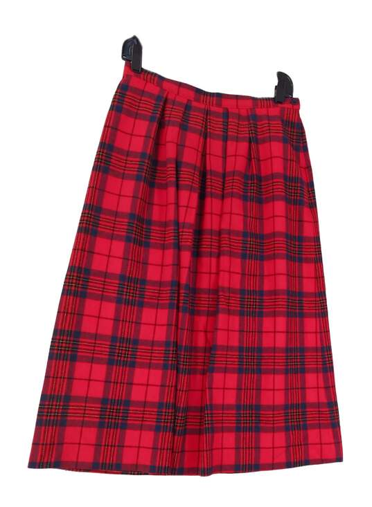 Womens Red Black Wool Plaid Medium Wash Pleated Skirt Size 12 image number 1