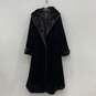Gallery Womens Black Fur Trim Long Sleeve Button Front Overcoat Size 1X image number 1