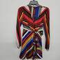 Multicolor Striped Long Sleeve V Neck Dress With Waist Sash image number 1