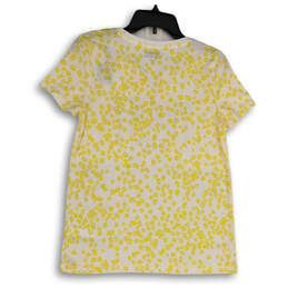 Womens White Yellow Floral Short Sleeve Split Neck Pullover T-Shirt Size S alternative image