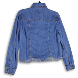 Womens Blue Denim Long Sleeve Spread Collar Button Front Jacket Size S alternative image