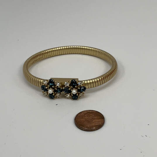 Designer Juicy Couture Gold-Tone Blue Rhinestone Pearl Bangle Bracelet image number 3