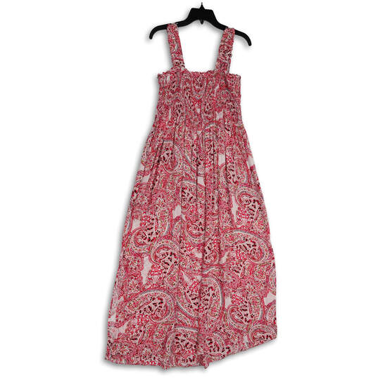 Womens Pink White Paisley Square Neck Sleeveless Midi Fit and Flare Dress 4 image number 2