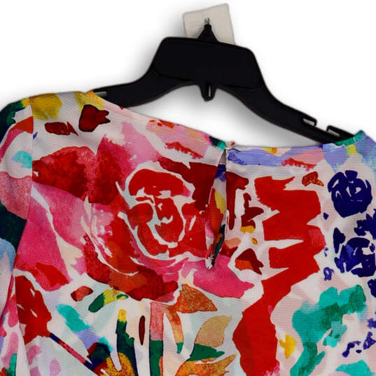 Womens Multicolor Rosette Floral Short Sleeve Pullover Blouse Top Size 2 image number 4
