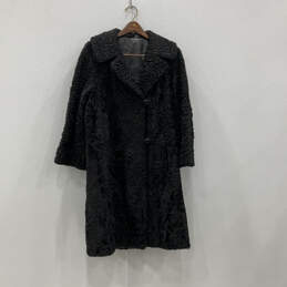 Vintage Womens Black Long Sleeves Button Front Collared Long Coat