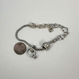 Designer Brighton Silver-Tone Heart Charm Link Chain Bracelet With Dust Bag