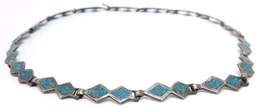 Taxco Mexico 925 Crushed Turquoise Inlay Geometric Linked Panels Collar Necklace alternative image