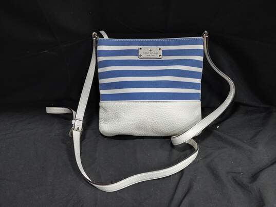 Women's Kate Spade Blue & White Canvas & Leather Purse image number 1